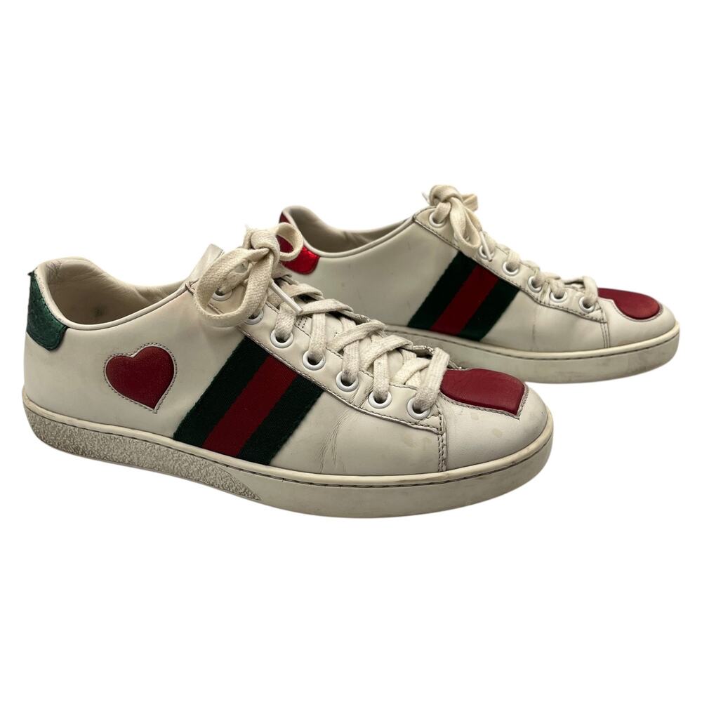Gucci Ace Heart Embroidered Web Low Top Leather Sneakers White Size 36 / 6 - Picture 6 of 11